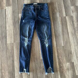 MADEWELL 9" High-Rise Skinny Jeans Distressed Raw Hem Size 28 Medium Wash